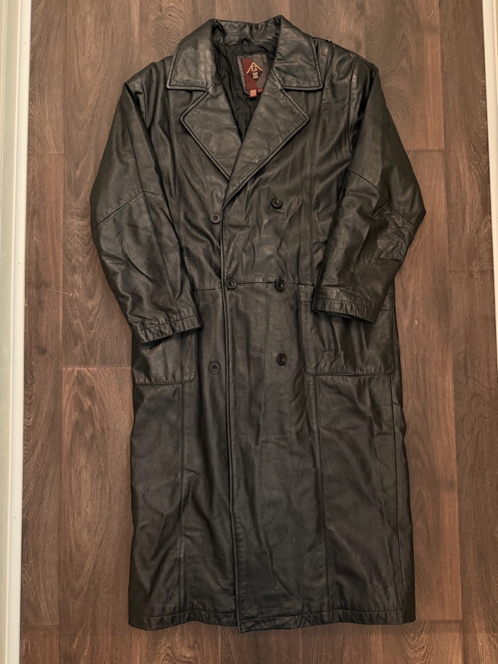 Vintage Genuine Black Leather Trench Coat size L